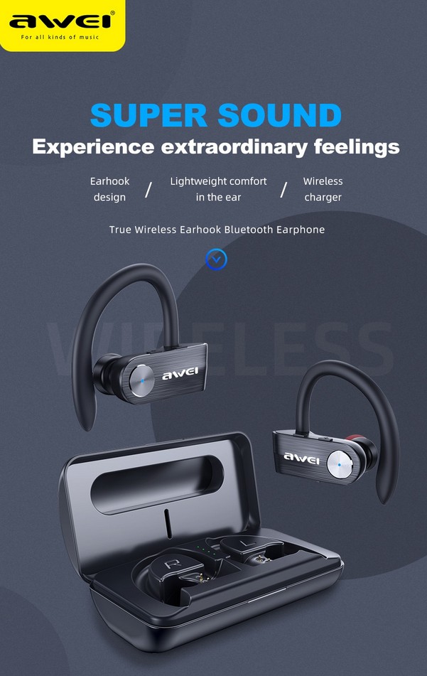 Ασύρματα Ακουστικά AWEI TWS Wireless Bluetooth Stereo Earbuds with Charging Box - Black